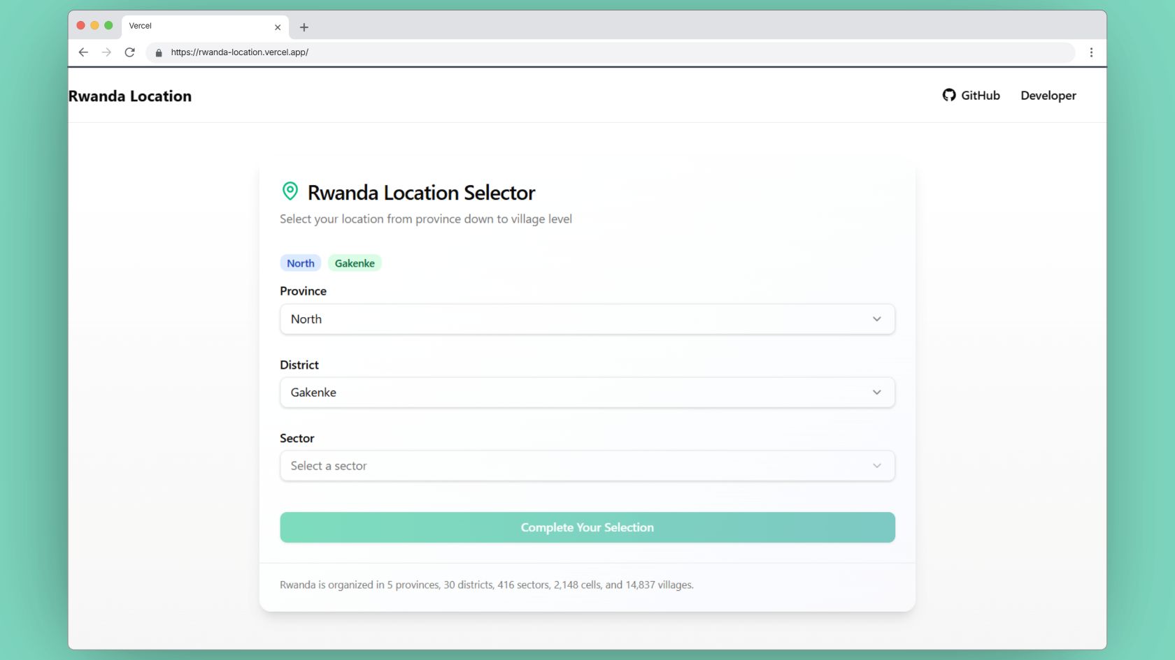 Rwanda Location Selector Demo